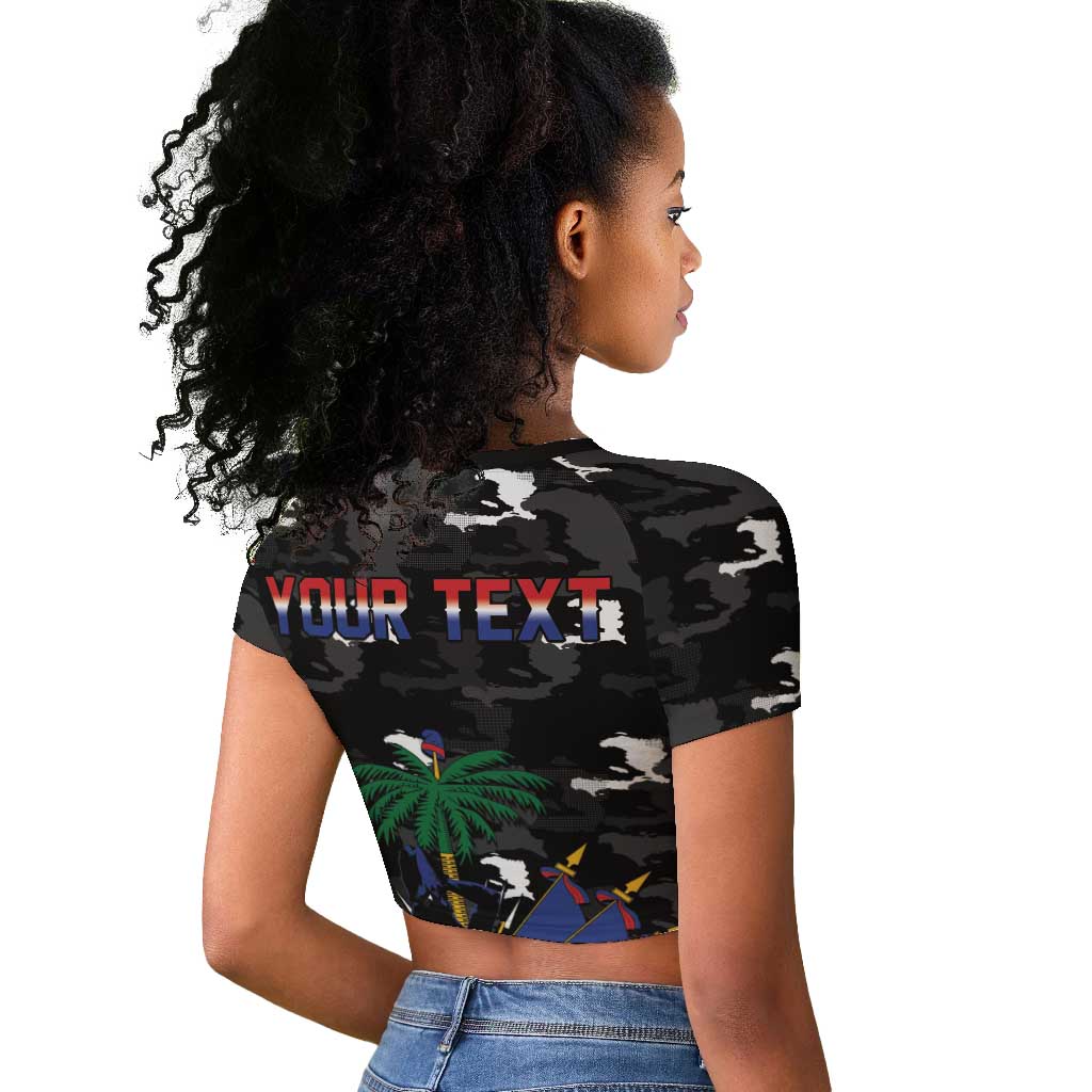 Personalized Haiti Map Camouflage Raglan Cropped T shirt Unique Style - Wonder Print Shop