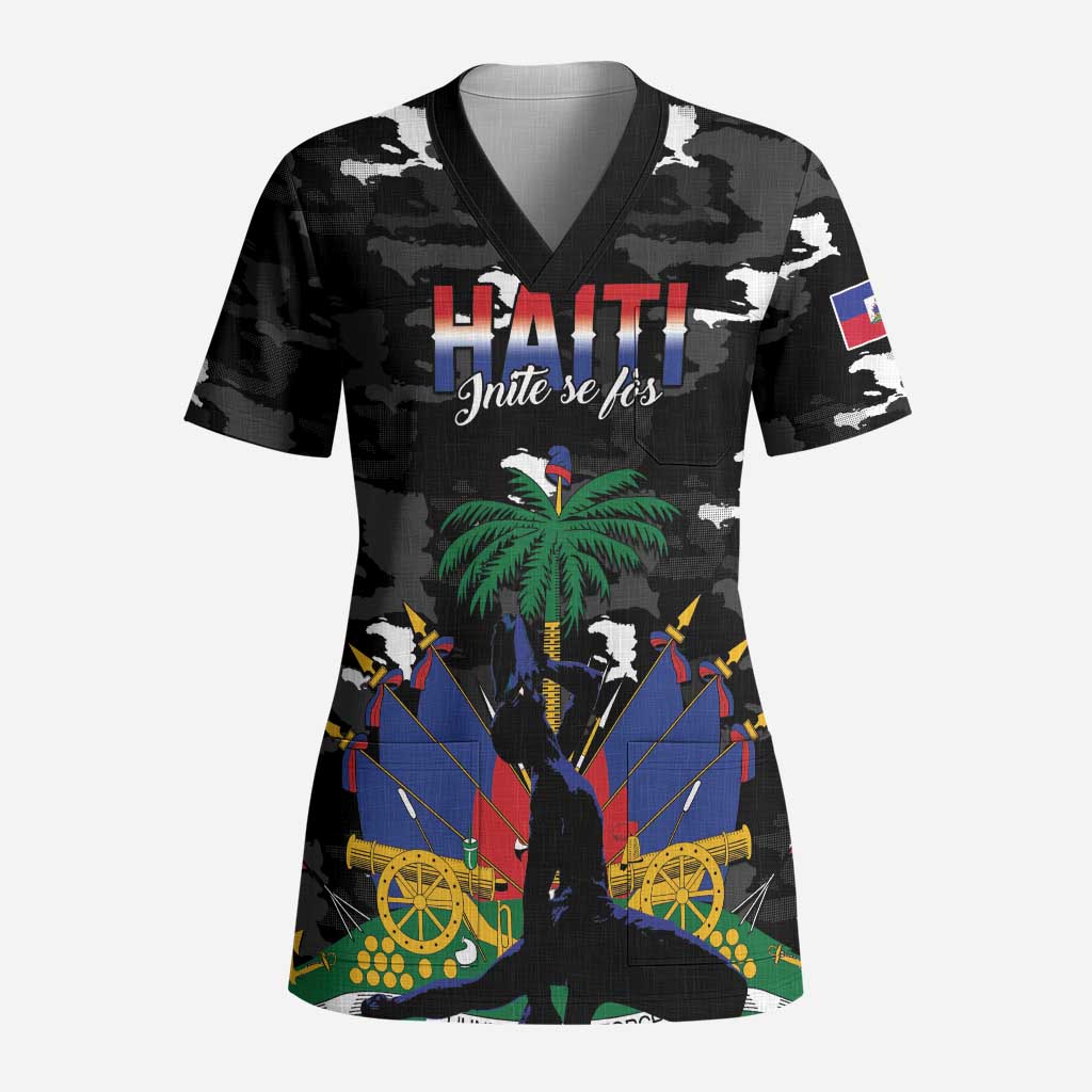 Personalized Haiti Map Camouflage Scrub Top Unique Style - Wonder Print Shop