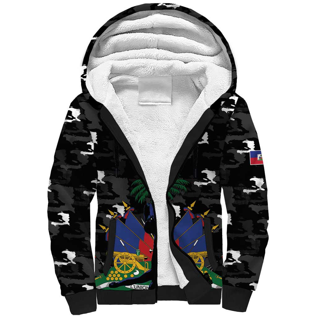 Personalized Haiti Map Camouflage Sherpa Hoodie Unique Style - Wonder Print Shop