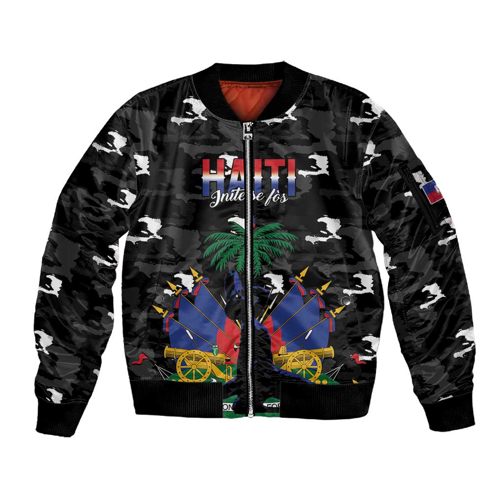 Personalized Haiti Map Camouflage Sleeve Zip Bomber Jacket Unique Style - Wonder Print Shop