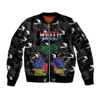 Personalized Haiti Map Camouflage Sleeve Zip Bomber Jacket Unique Style - Wonder Print Shop