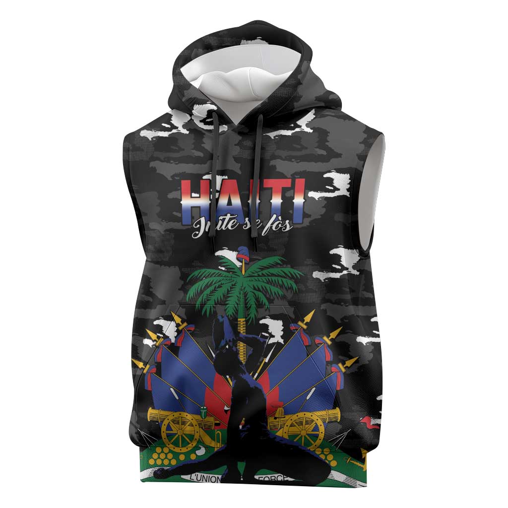 Personalized Haiti Map Camouflage Sleeveless Hoodie Unique Style - Wonder Print Shop