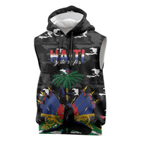 Personalized Haiti Map Camouflage Sleeveless Hoodie Unique Style - Wonder Print Shop