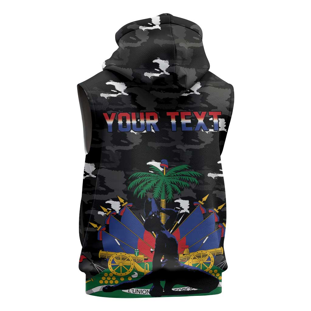 Personalized Haiti Map Camouflage Sleeveless Hoodie Unique Style - Wonder Print Shop