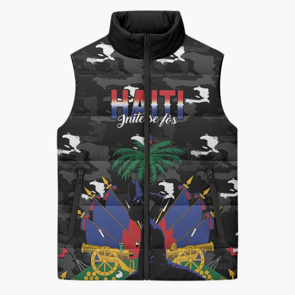 Personalized Haiti Map Camouflage Sleeveless Puffer Jacket Unique Style - Wonder Print Shop