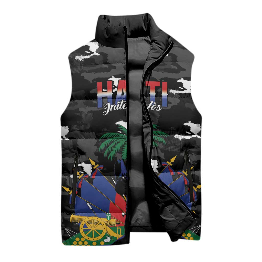 Personalized Haiti Map Camouflage Sleeveless Puffer Jacket Unique Style - Wonder Print Shop