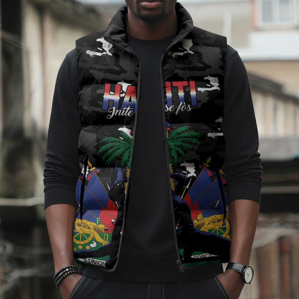Personalized Haiti Map Camouflage Sleeveless Puffer Jacket Unique Style - Wonder Print Shop