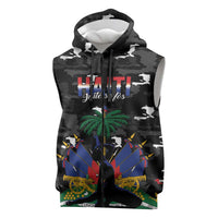 Personalized Haiti Map Camouflage Sleeveless Zip Hoodie Unique Style - Wonder Print Shop