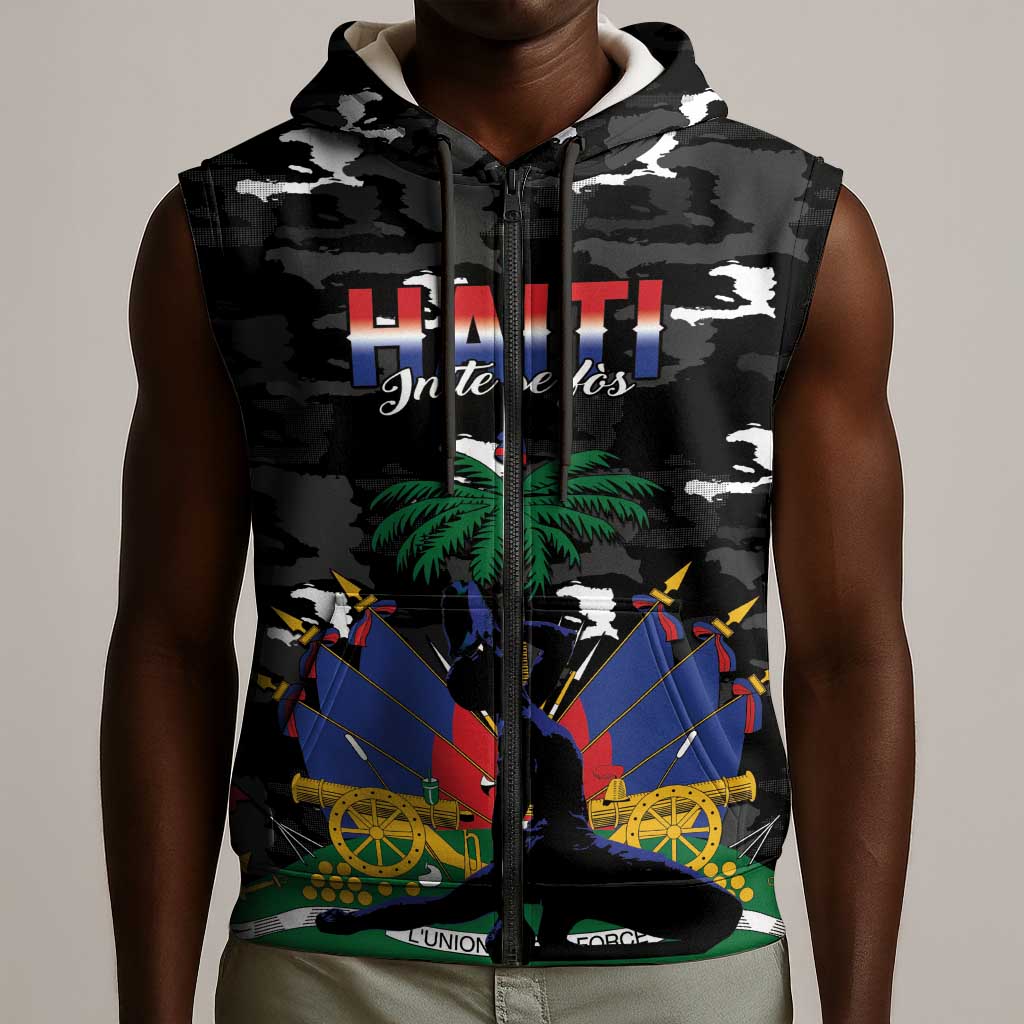 Personalized Haiti Map Camouflage Sleeveless Zip Hoodie Unique Style - Wonder Print Shop