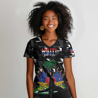 Personalized Haiti Map Camouflage Women V-Neck T-Shirt Unique Style - Wonder Print Shop