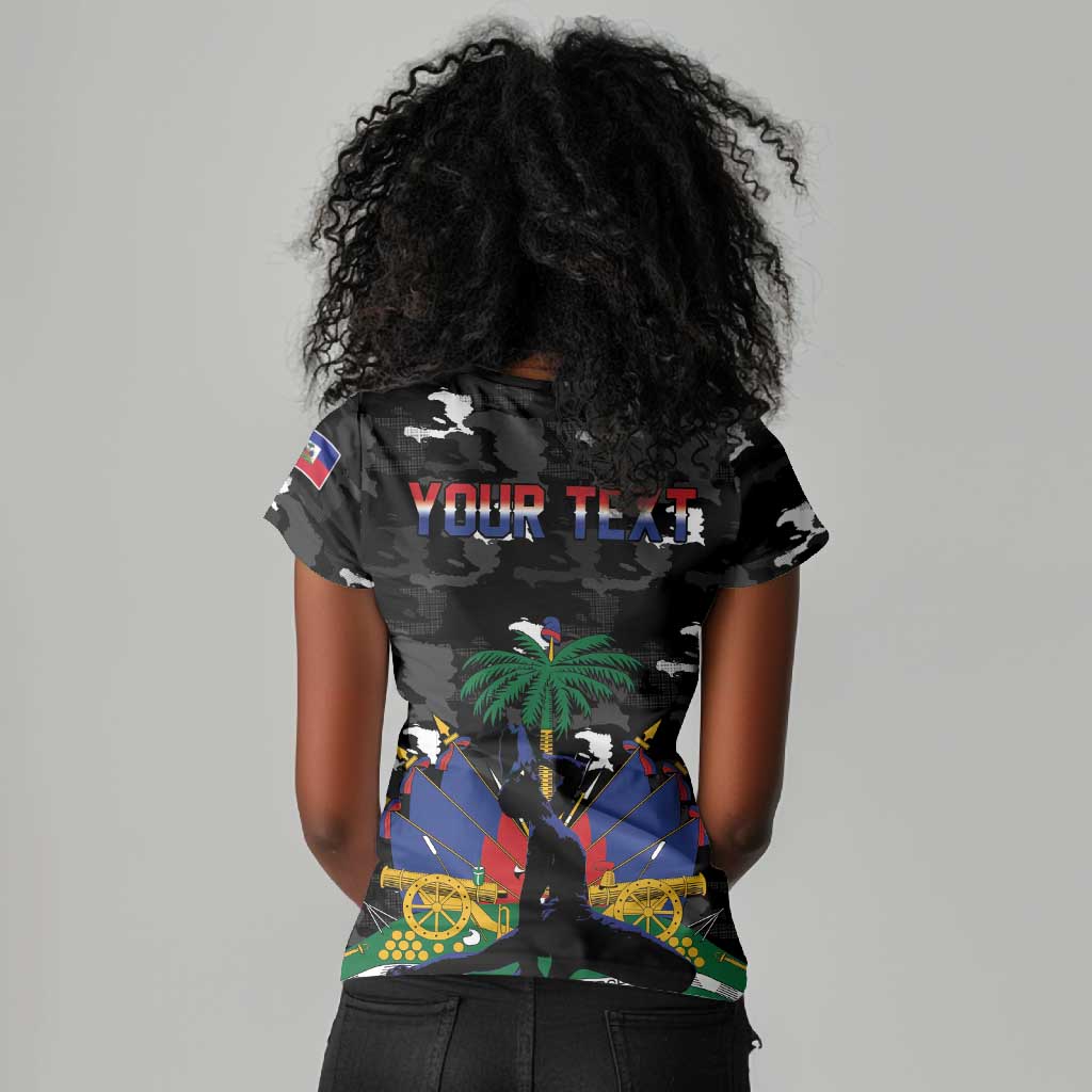 Personalized Haiti Map Camouflage Women V-Neck T-Shirt Unique Style - Wonder Print Shop
