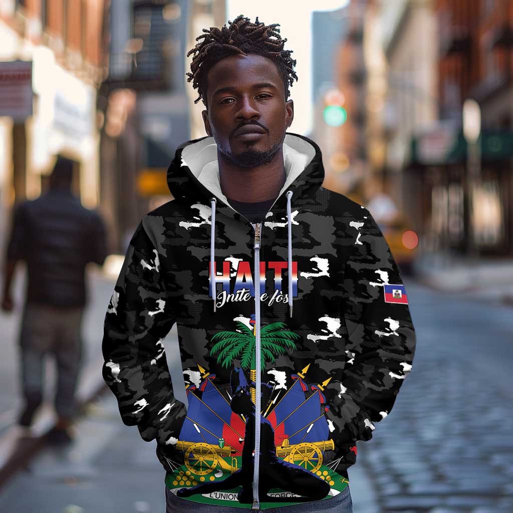 Personalized Haiti Map Camouflage Zip Hoodie Unique Style - Wonder Print Shop