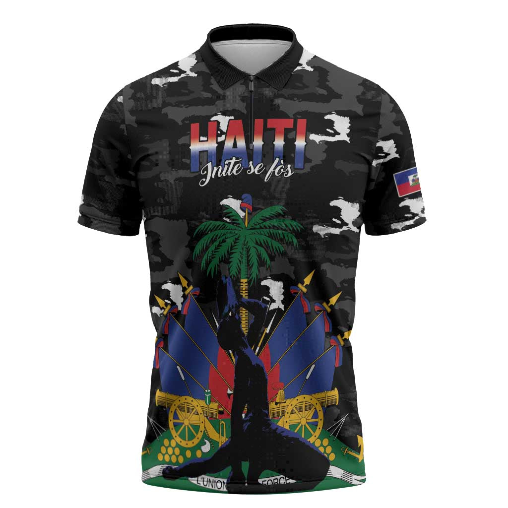 Personalized Haiti Map Camouflage Zipper Polo Shirt Unique Style - Wonder Print Shop