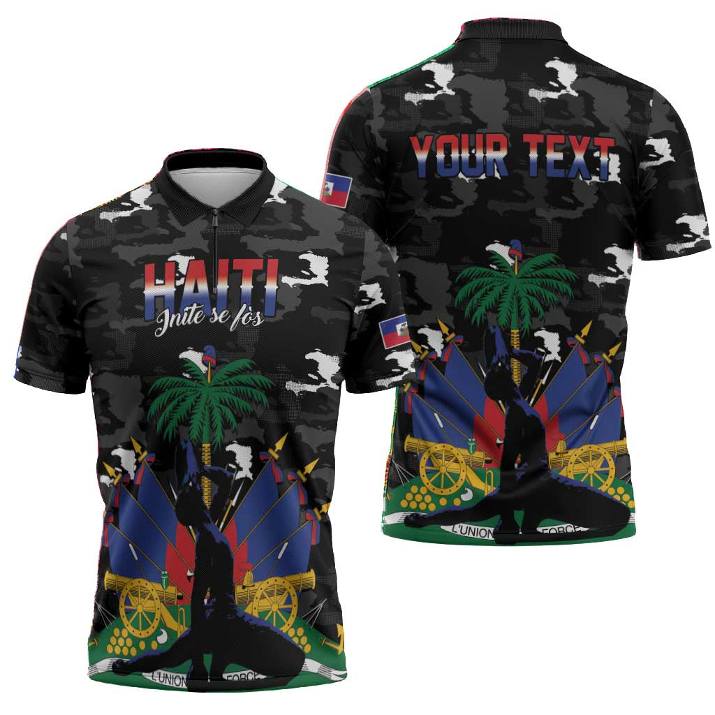 Personalized Haiti Map Camouflage Zipper Polo Shirt Unique Style - Wonder Print Shop