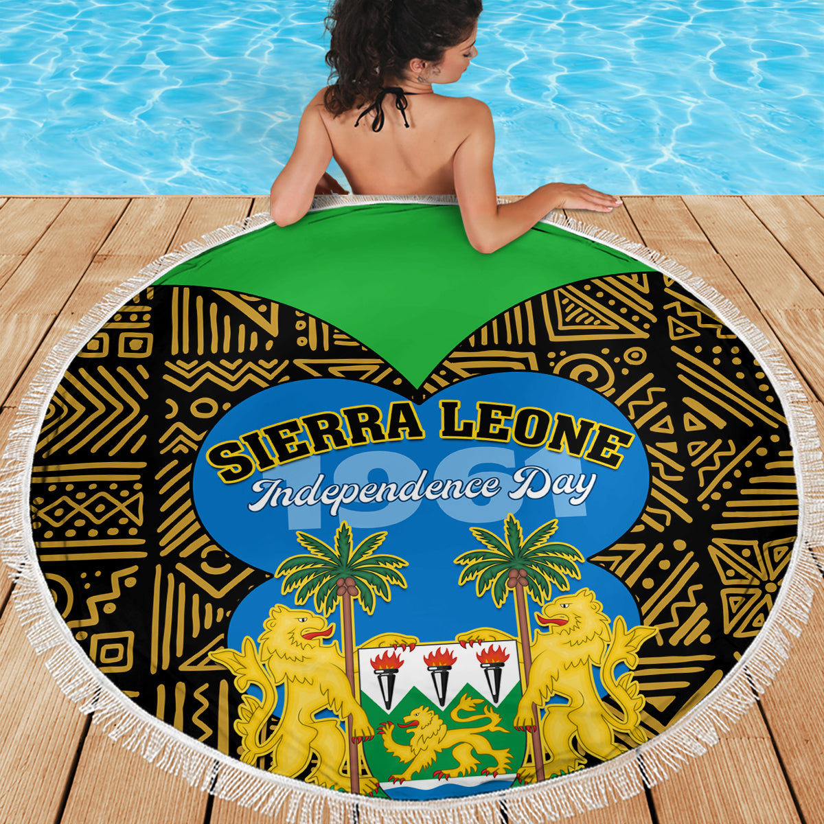 Sierra Leone Independence Day 2024 Beach Blanket Happy 63rd Anniversary African Pattern - Wonder Print Shop