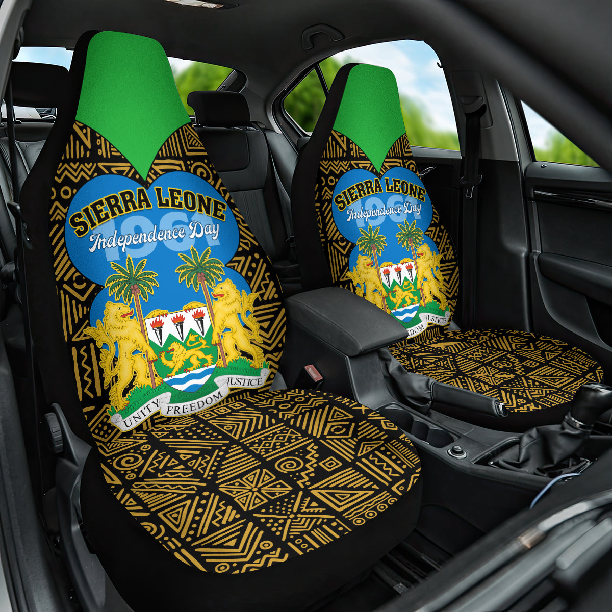 Sierra Leone Independence Day 2024 Car Seat Cover Happy 63rd Anniversary African Pattern