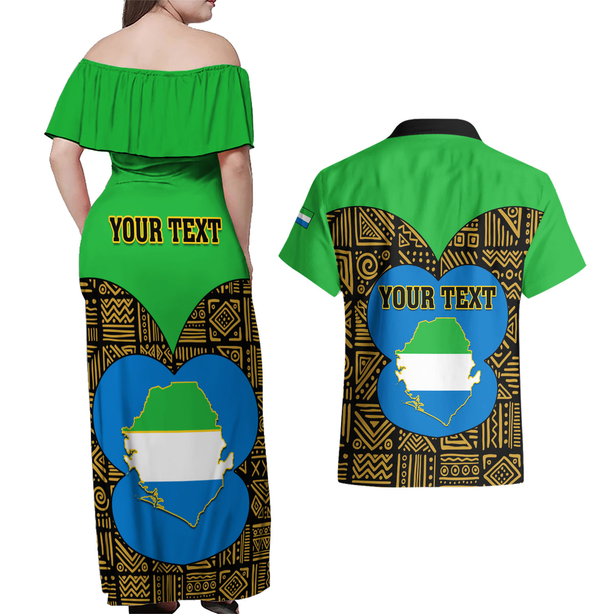 Sierra Leone Independence Day 2024 Couples Matching Off Shoulder Maxi Dress and Hawaiian Shirt Happy 63rd Anniversary African Pattern - Wonder Print Shop