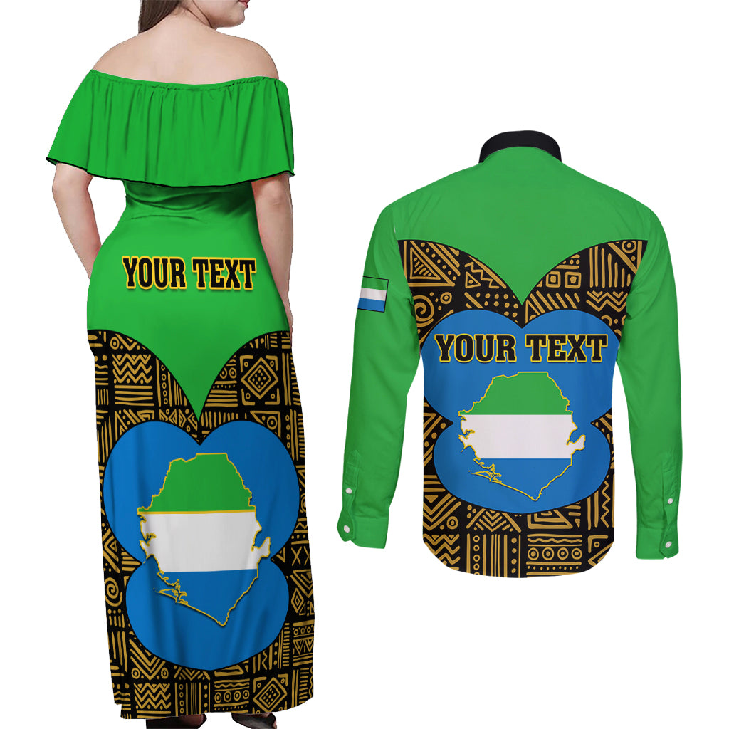 Sierra Leone Independence Day 2024 Couples Matching Off Shoulder Maxi Dress and Long Sleeve Button Shirt Happy 63rd Anniversary African Pattern - Wonder Print Shop
