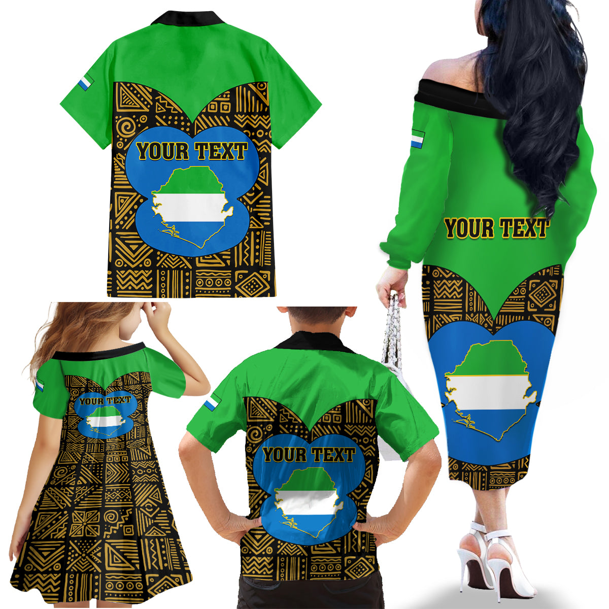 Sierra Leone Independence Day 2024 Family Matching Off Shoulder Long Sleeve Dress and Hawaiian Shirt Happy 63rd Anniversary African Pattern - Wonder Print Shop