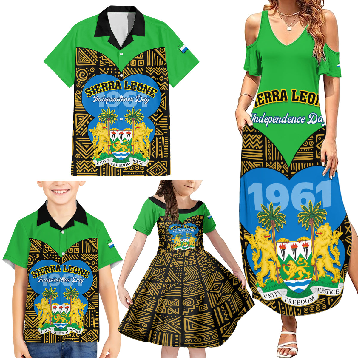 Sierra Leone Independence Day 2024 Family Matching Summer Maxi Dress and Hawaiian Shirt Happy 63rd Anniversary African Pattern - Wonder Print Shop