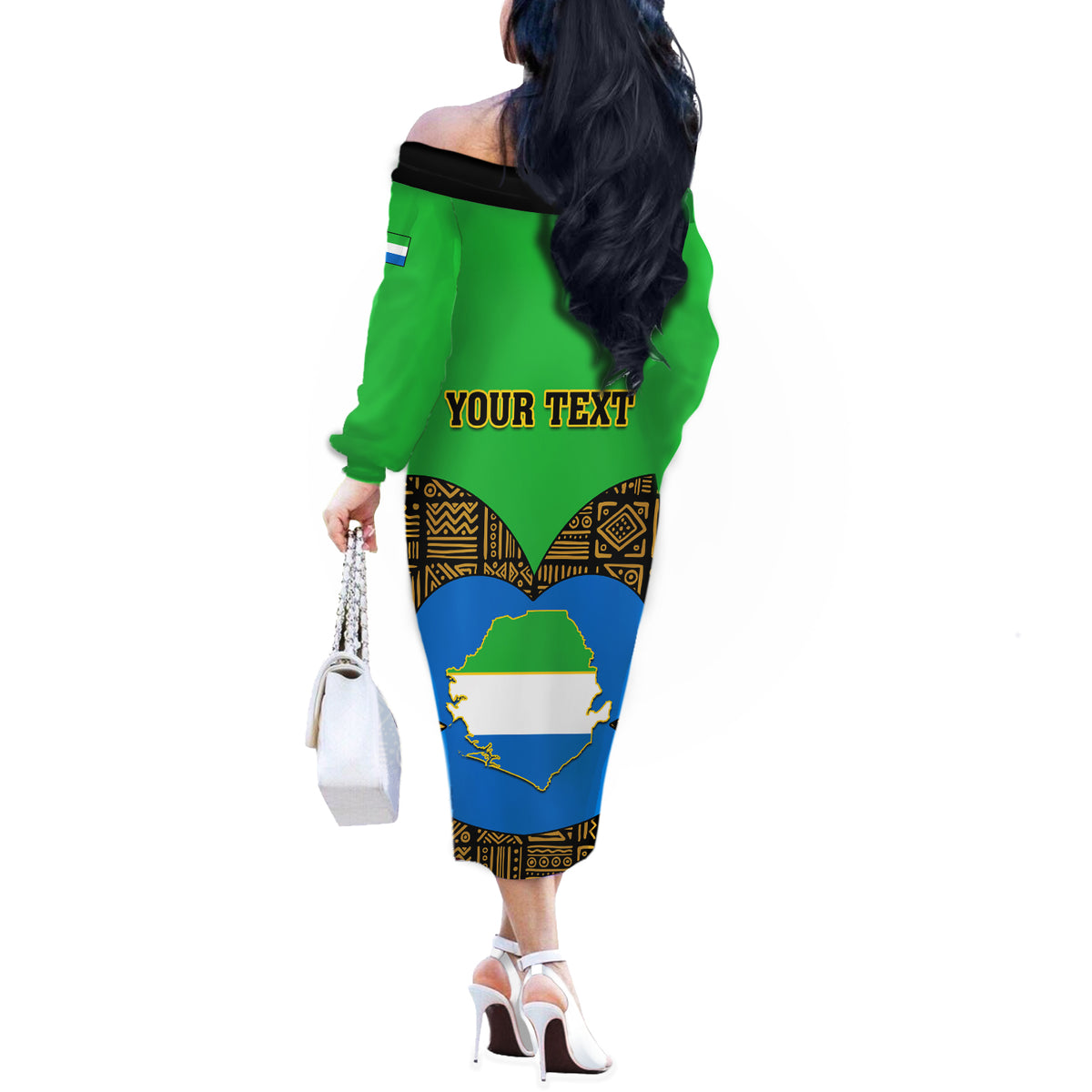 Sierra Leone Independence Day 2024 Off The Shoulder Long Sleeve Dress Happy 63rd Anniversary African Pattern - Wonder Print Shop