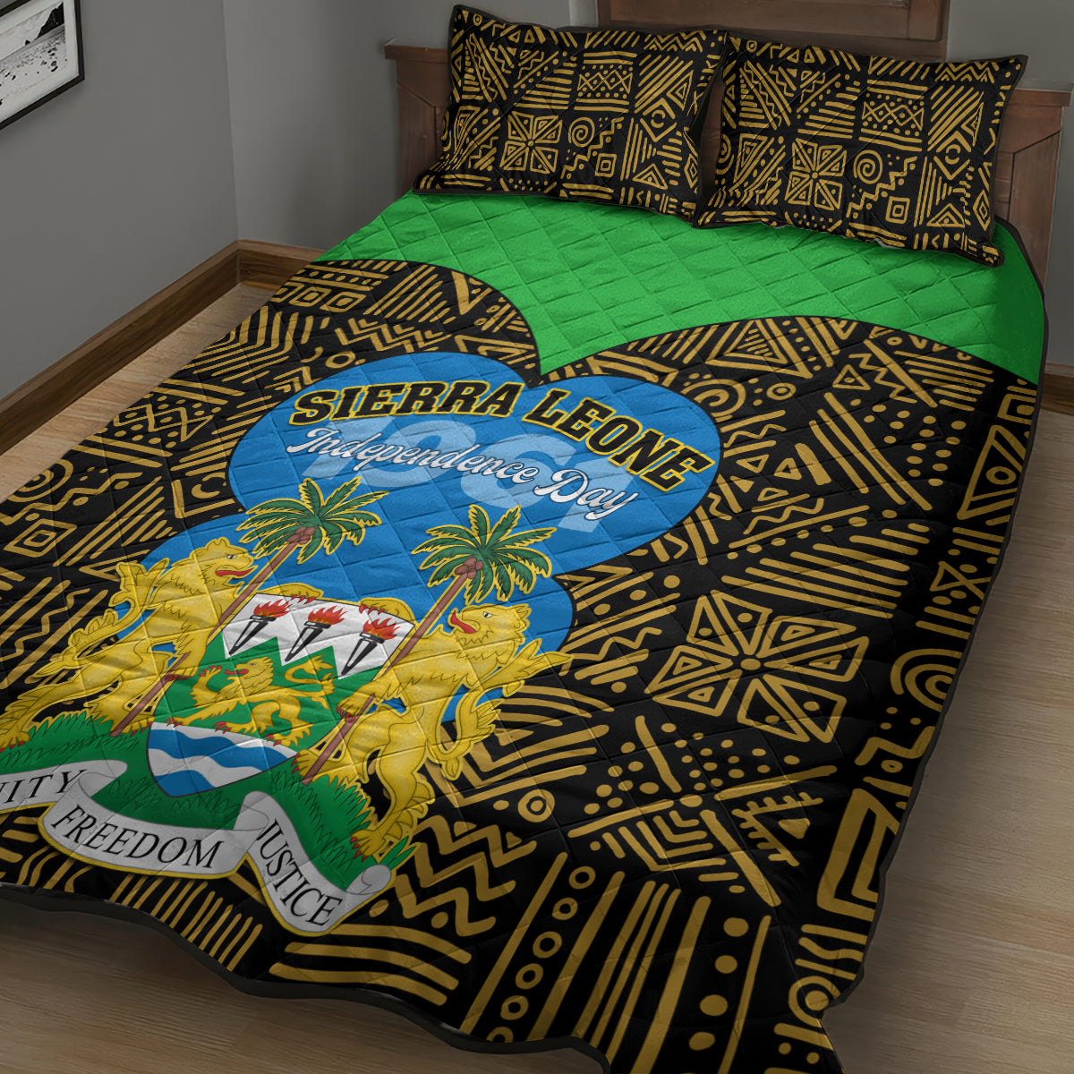 Sierra Leone Independence Day 2024 Quilt Bed Set Happy 63rd Anniversary African Pattern - Wonder Print Shop