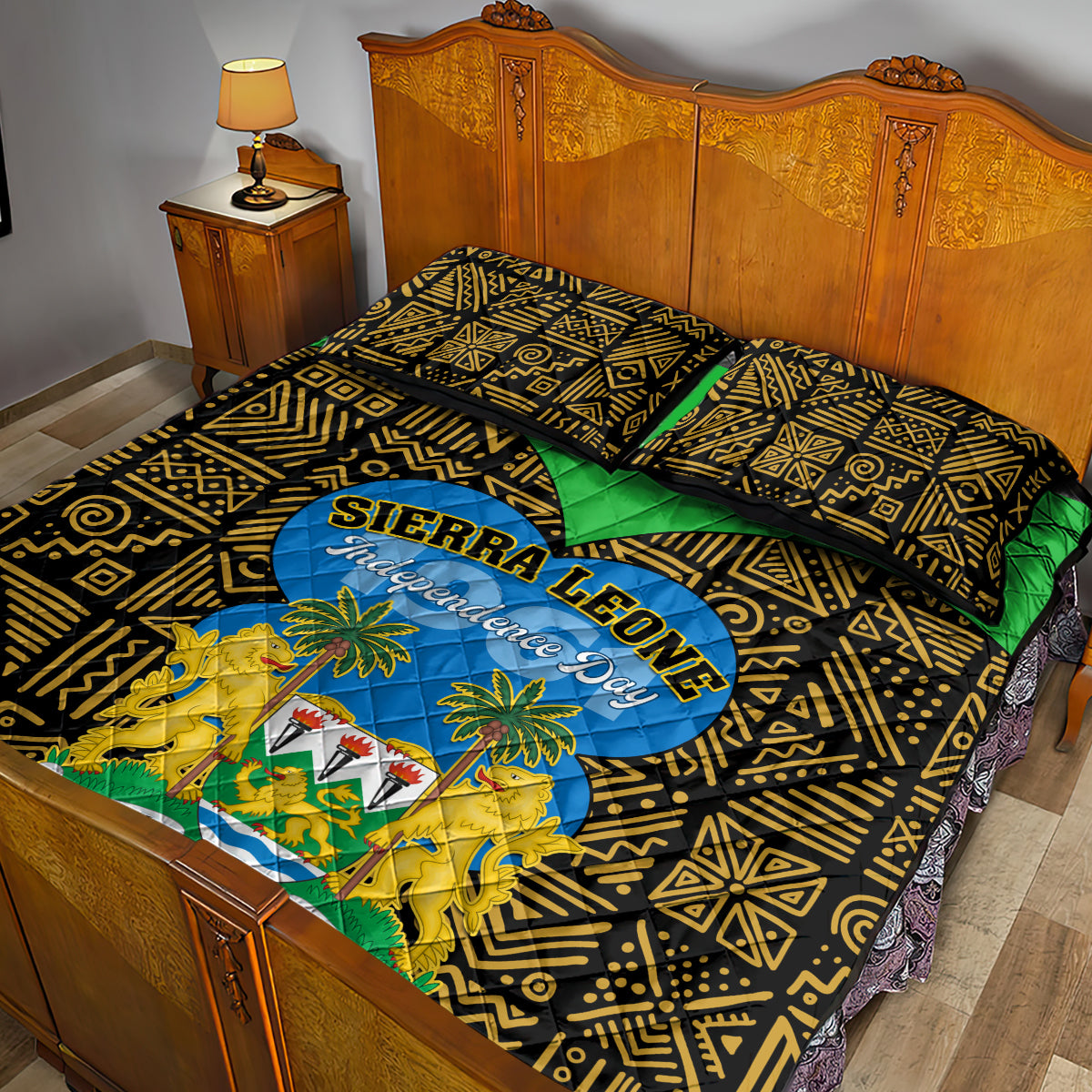Sierra Leone Independence Day 2024 Quilt Bed Set Happy 63rd Anniversary African Pattern - Wonder Print Shop