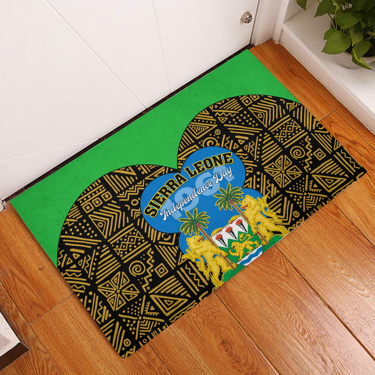 Sierra Leone Independence Day 2024 Rubber Doormat Happy 63rd Anniversary African Pattern - Wonder Print Shop