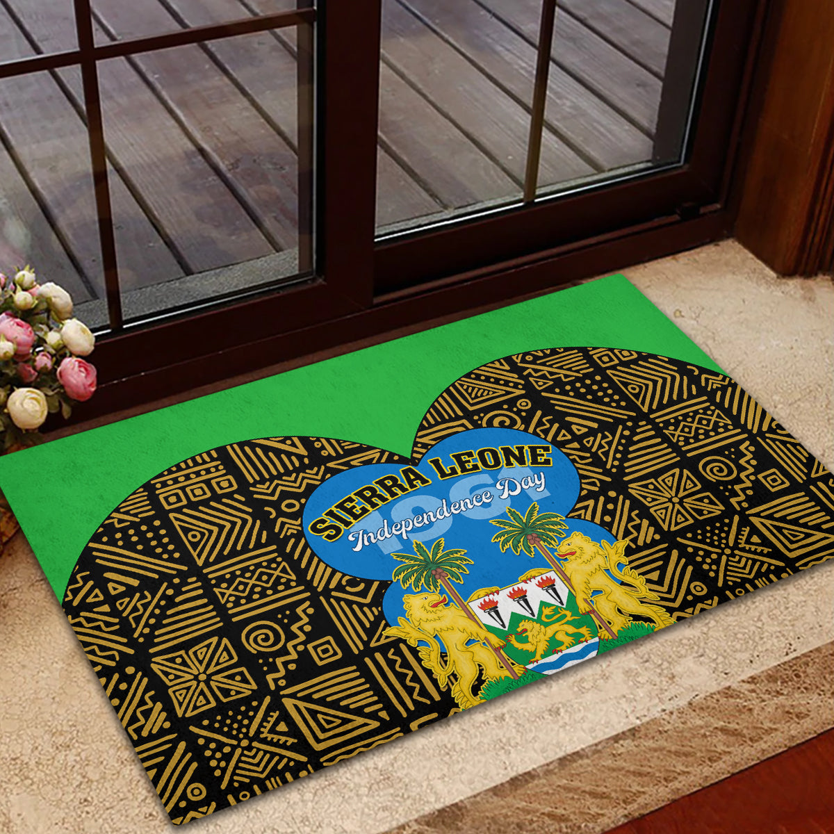 Sierra Leone Independence Day 2024 Rubber Doormat Happy 63rd Anniversary African Pattern - Wonder Print Shop