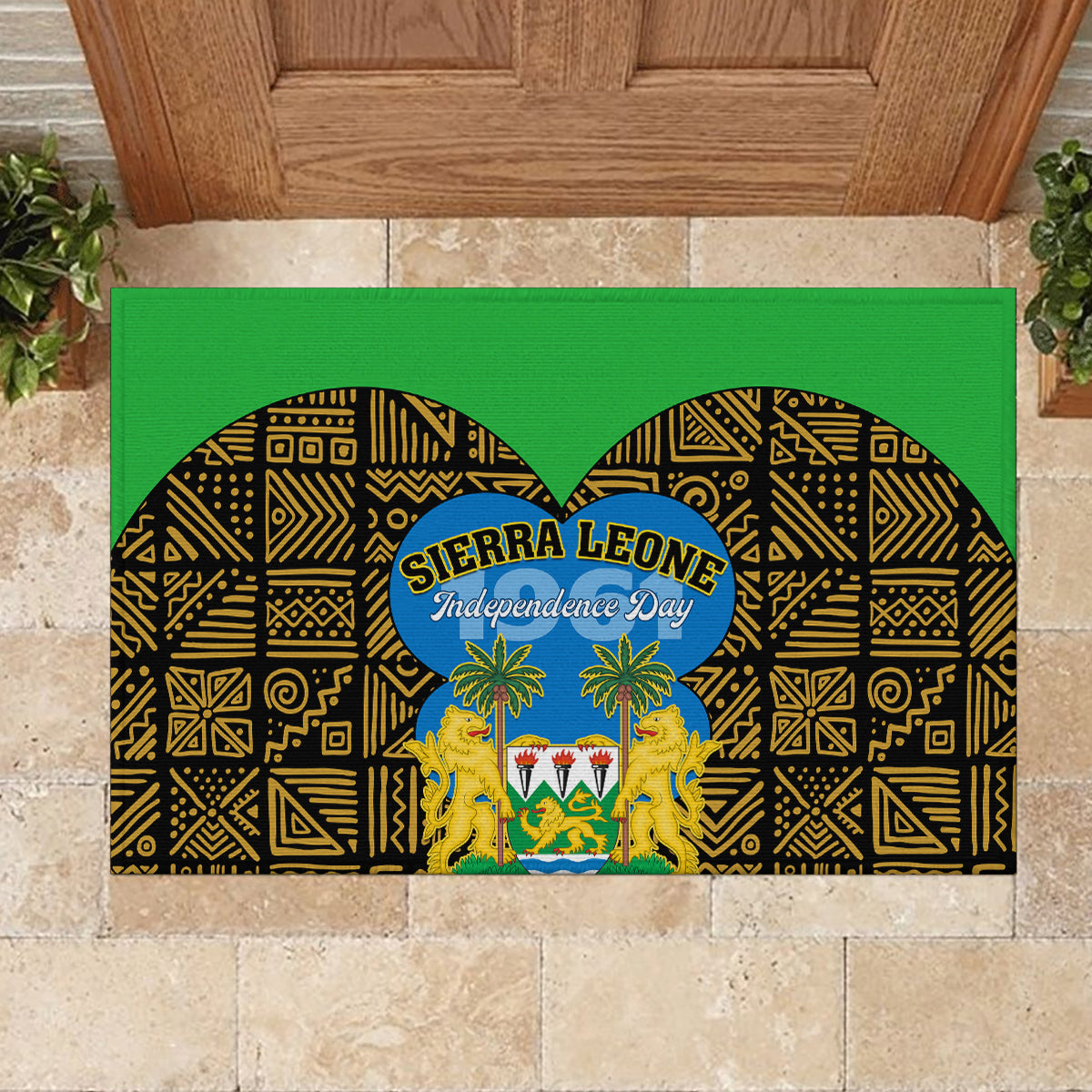 Sierra Leone Independence Day 2024 Rubber Doormat Happy 63rd Anniversary African Pattern - Wonder Print Shop