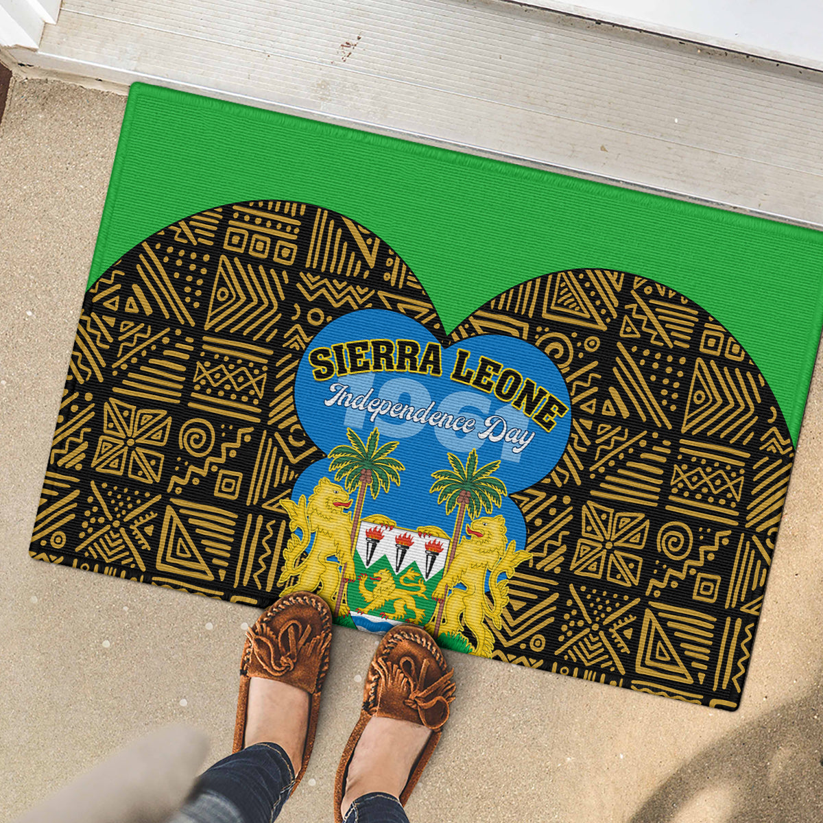 Sierra Leone Independence Day 2024 Rubber Doormat Happy 63rd Anniversary African Pattern - Wonder Print Shop