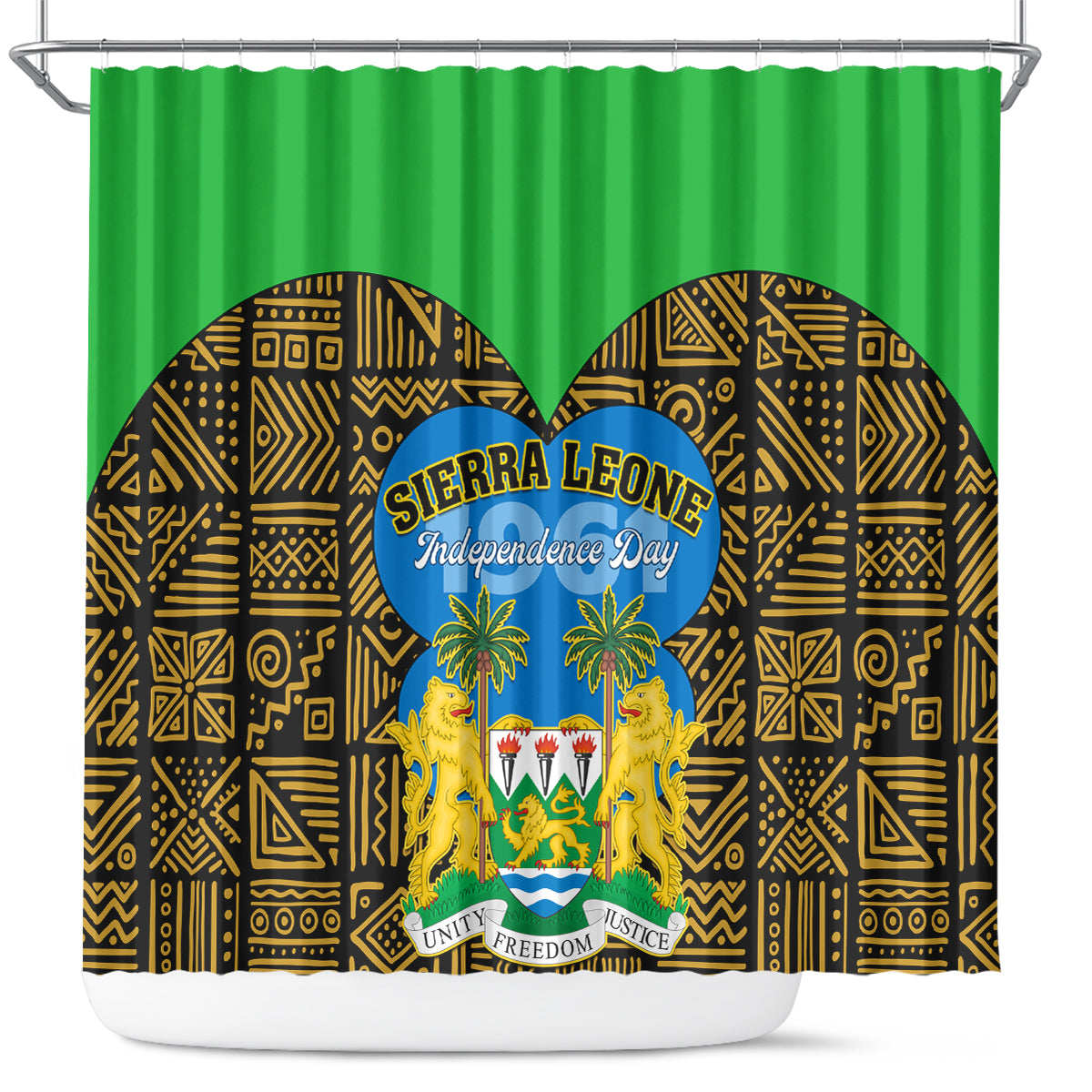 Sierra Leone Independence Day 2024 Shower Curtain Happy 63rd Anniversary African Pattern