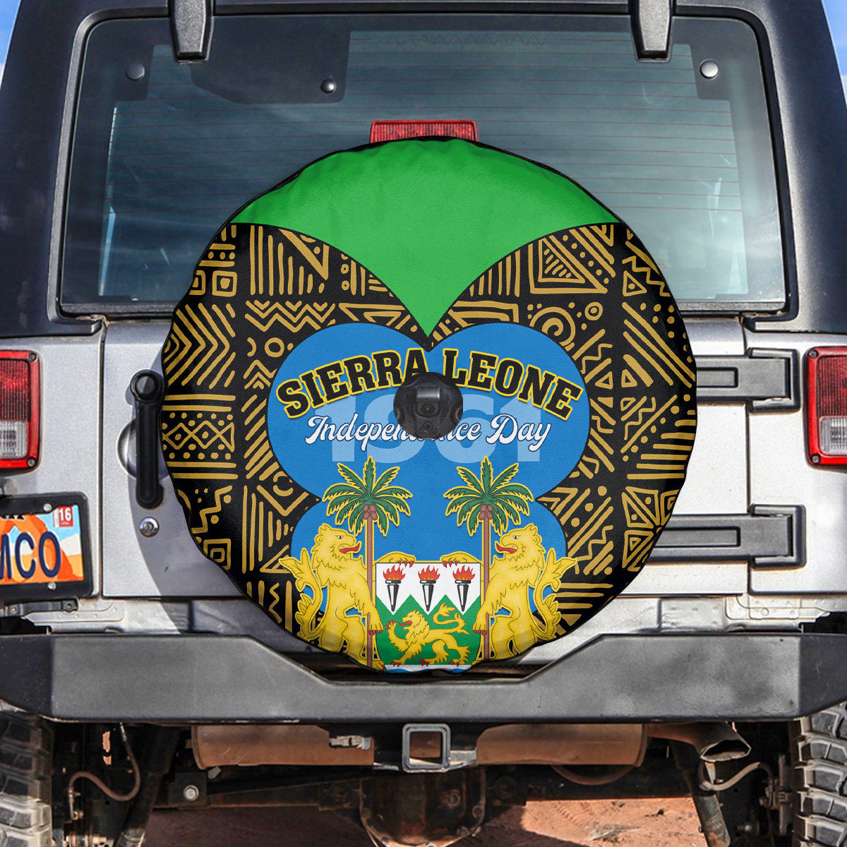 Sierra Leone Independence Day 2024 Spare Tire Cover Happy 63rd Anniversary African Pattern - Wonder Print Shop