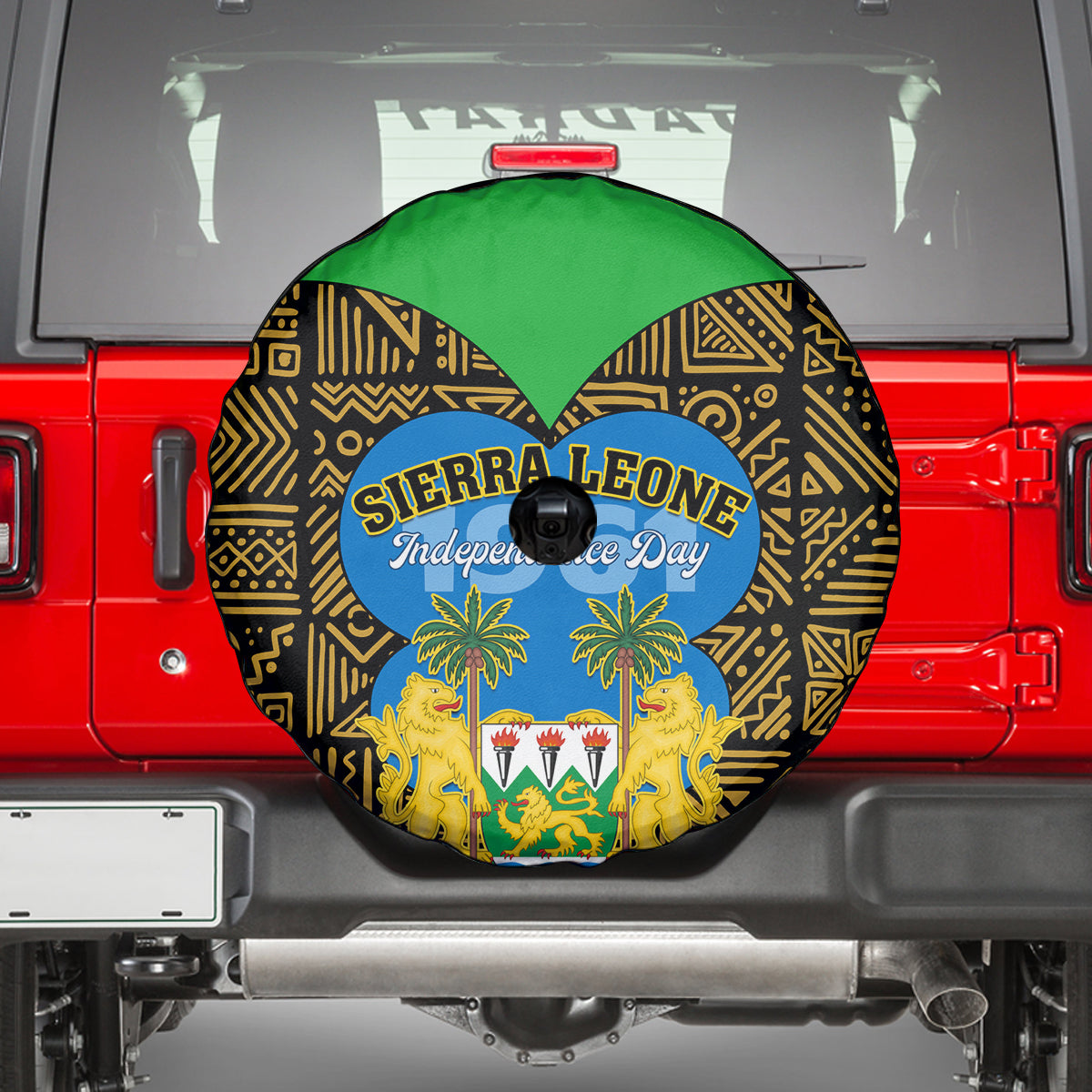 Sierra Leone Independence Day 2024 Spare Tire Cover Happy 63rd Anniversary African Pattern - Wonder Print Shop