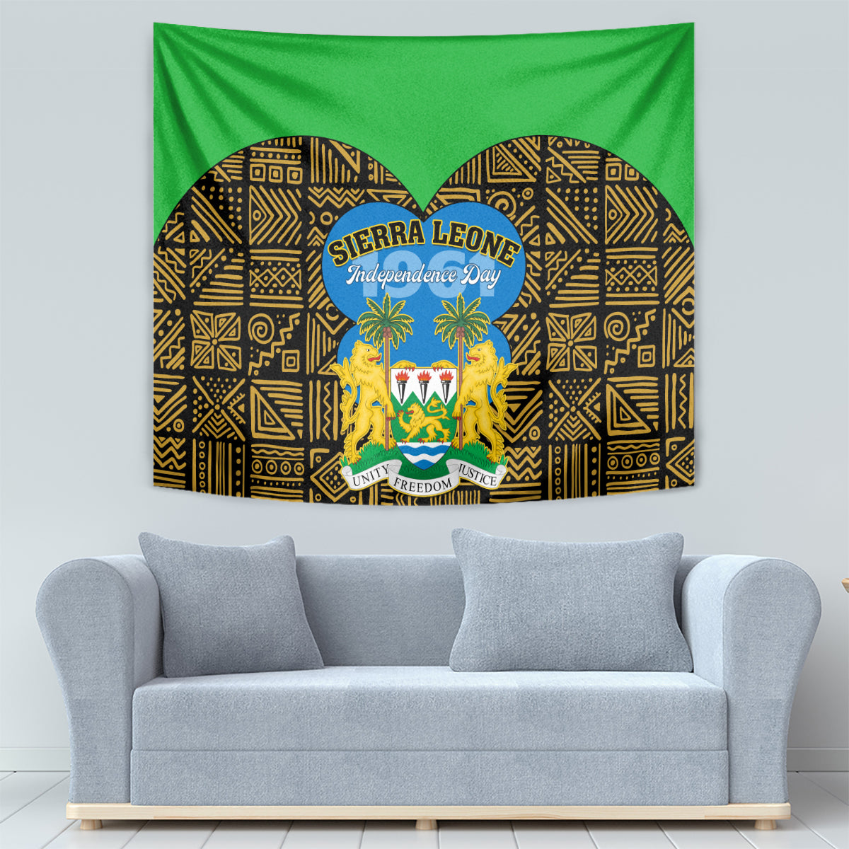 Sierra Leone Independence Day 2024 Tapestry Happy 63rd Anniversary African Pattern - Wonder Print Shop
