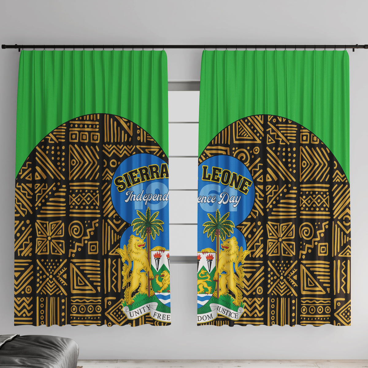 Sierra Leone Independence Day 2024 Window Curtain Happy 63rd Anniversary African Pattern - Wonder Print Shop