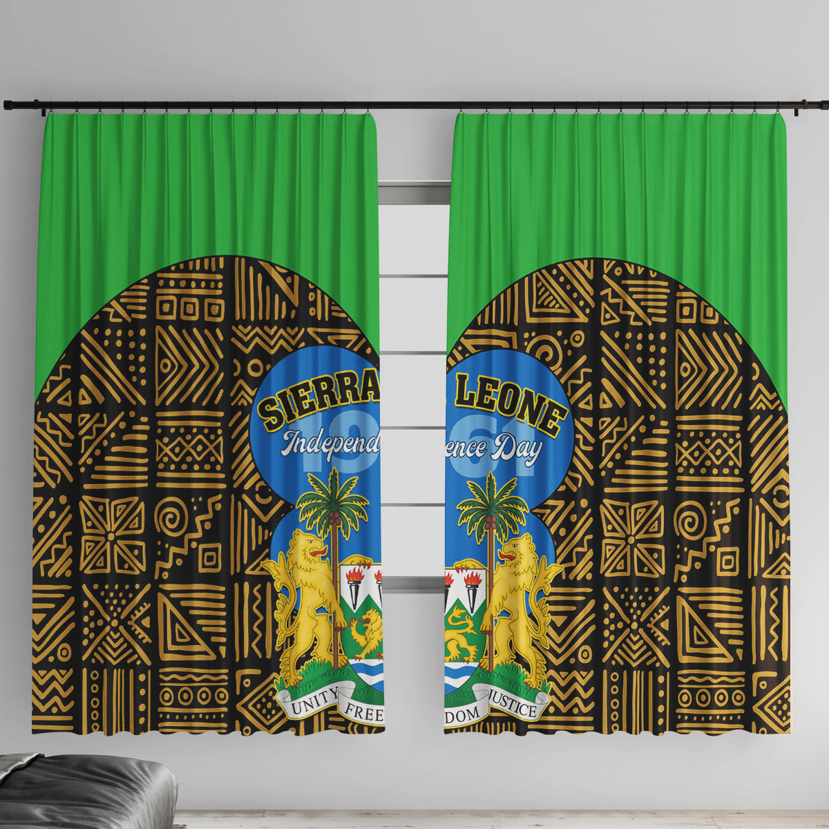 Sierra Leone Independence Day 2024 Window Curtain Happy 63rd Anniversary African Pattern