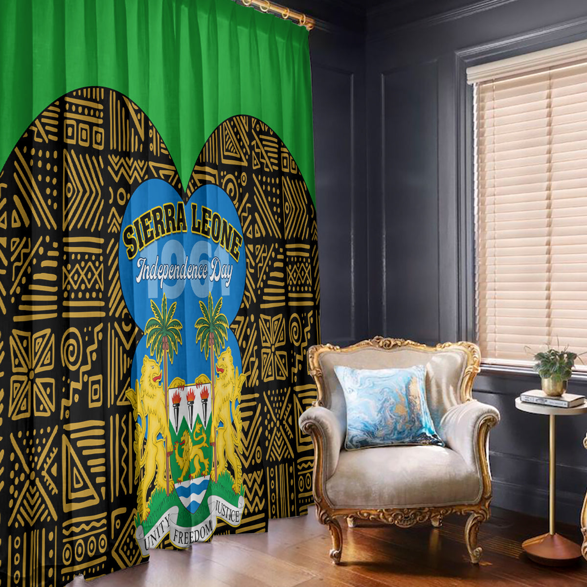 Sierra Leone Independence Day 2024 Window Curtain Happy 63rd Anniversary African Pattern - Wonder Print Shop