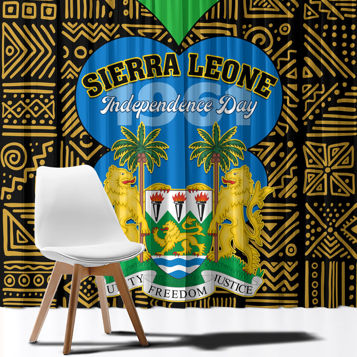 Sierra Leone Independence Day 2024 Window Curtain Happy 63rd Anniversary African Pattern - Wonder Print Shop