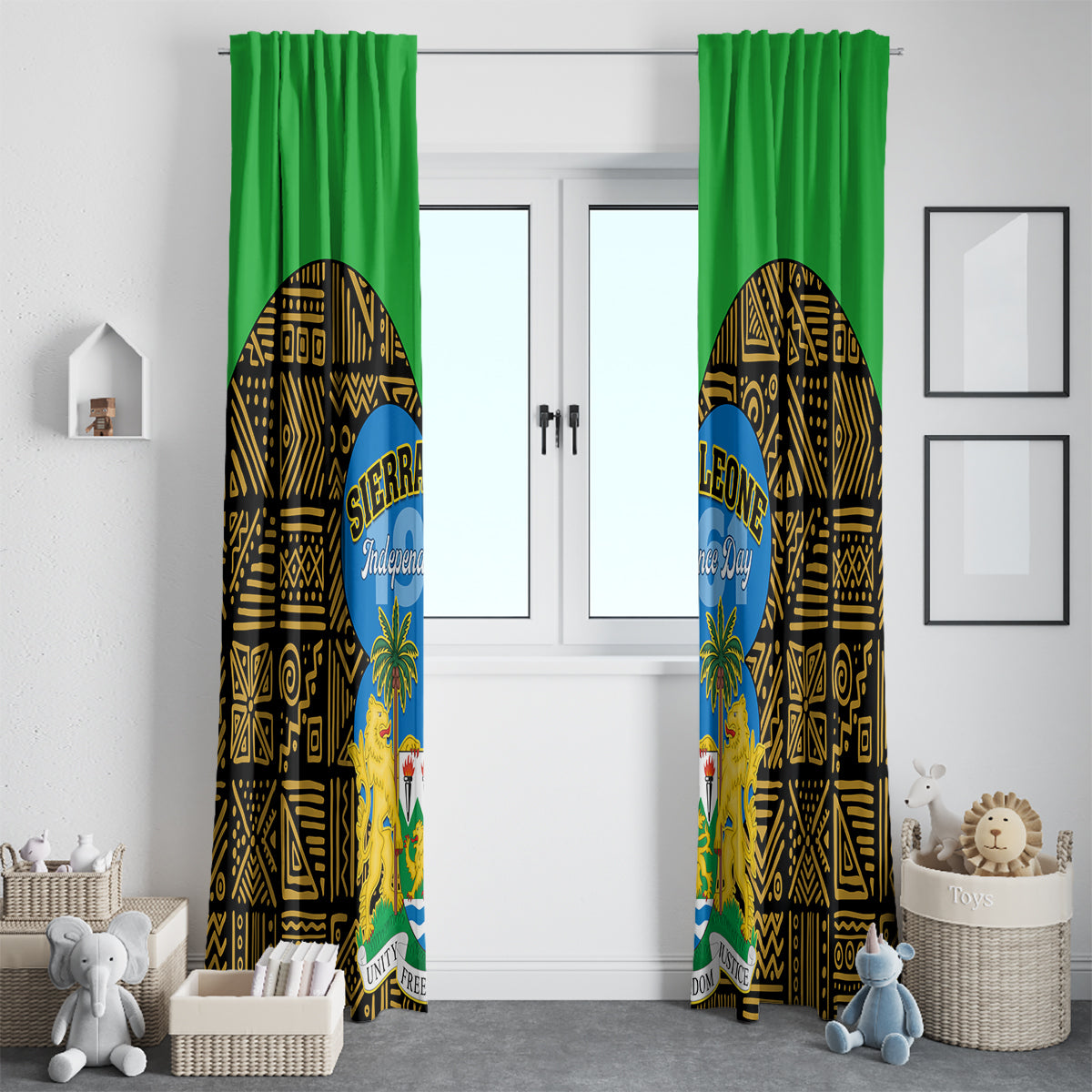 Sierra Leone Independence Day 2024 Window Curtain Happy 63rd Anniversary African Pattern - Wonder Print Shop