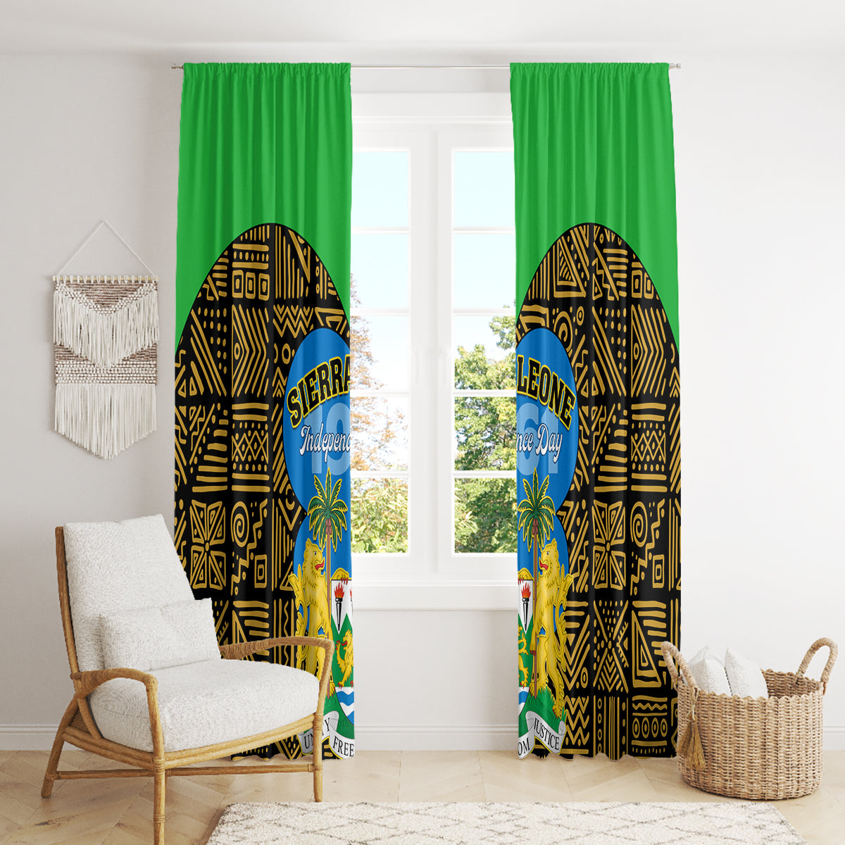Sierra Leone Independence Day 2024 Window Curtain Happy 63rd Anniversary African Pattern - Wonder Print Shop