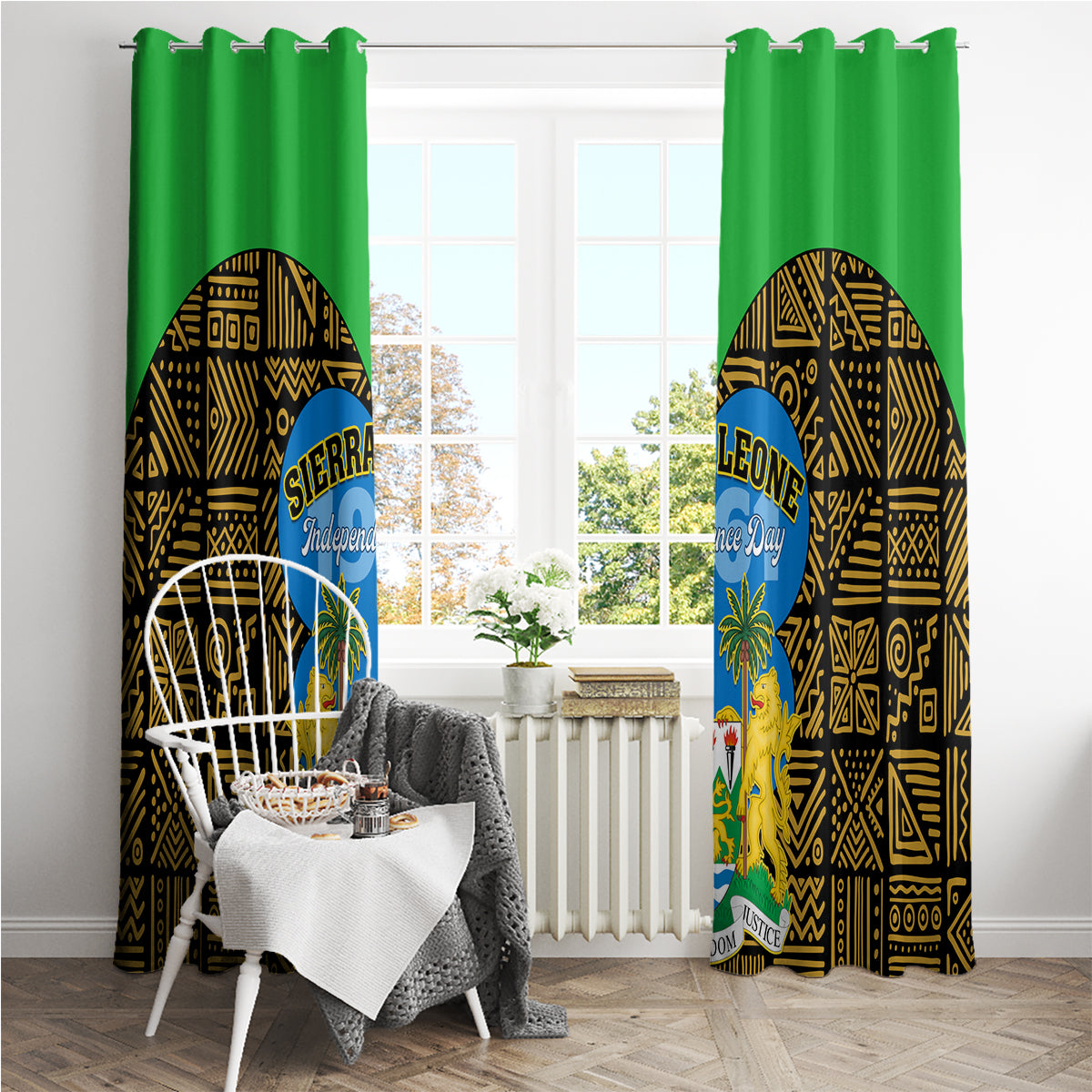 Sierra Leone Independence Day 2024 Window Curtain Happy 63rd Anniversary African Pattern - Wonder Print Shop