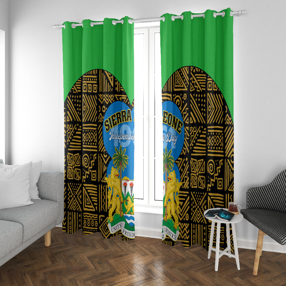 Sierra Leone Independence Day 2024 Window Curtain Happy 63rd Anniversary African Pattern - Wonder Print Shop