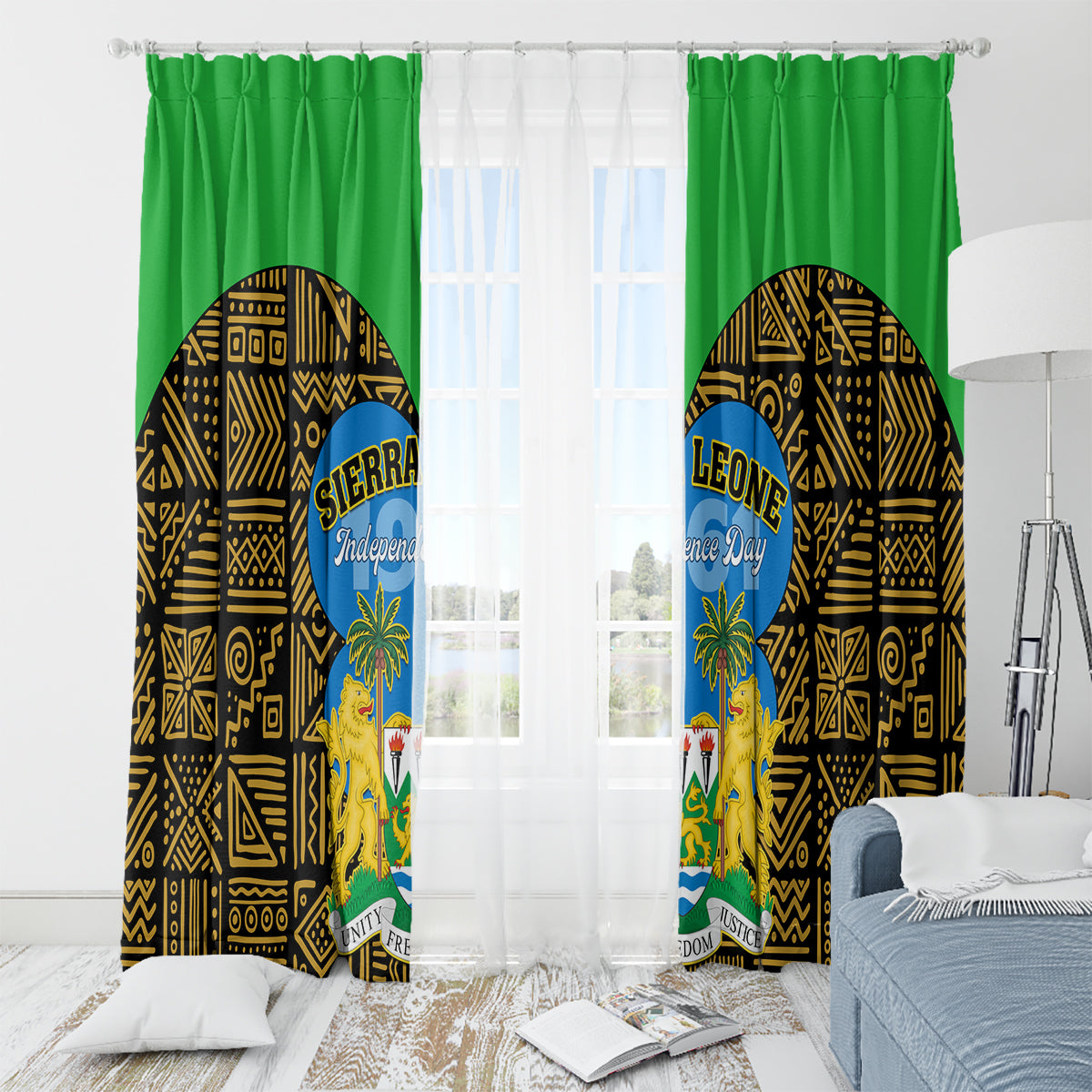 Sierra Leone Independence Day 2024 Window Curtain Happy 63rd Anniversary African Pattern - Wonder Print Shop