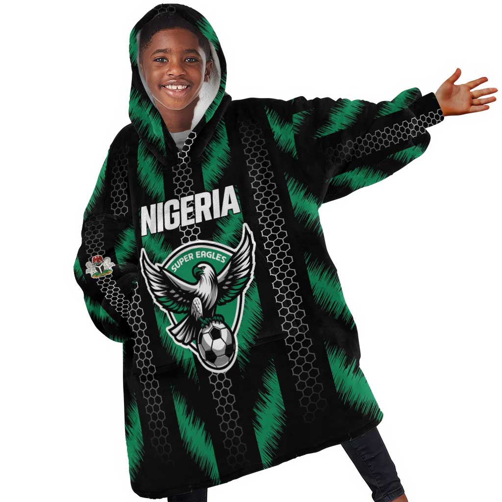 Custom Football Nigeria Kid Wearable Blanket Hoodie Soar Super Eagles