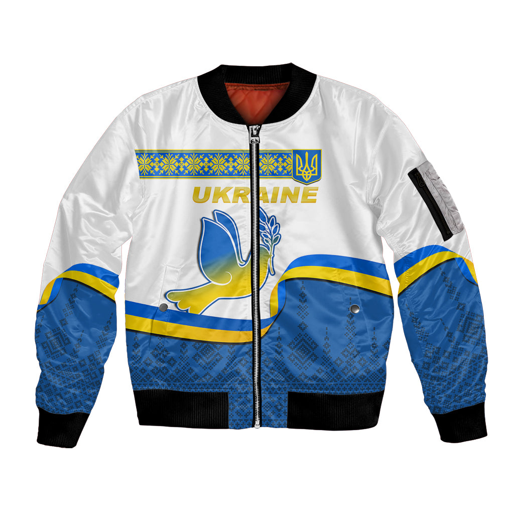 Ukraine Sleeve Zip Bomber Jacket Ukrainian Map Vyshyvanka Pattern - Wonder Print Shop