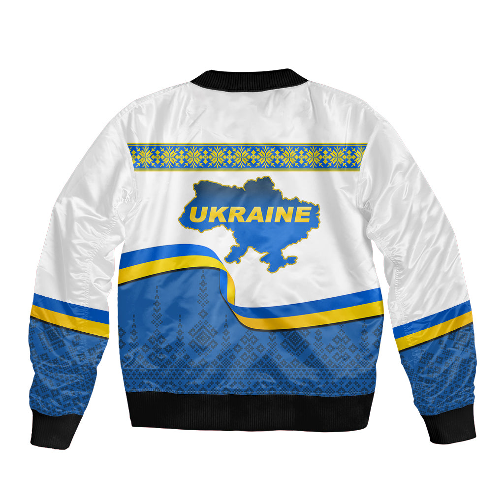 Ukraine Sleeve Zip Bomber Jacket Ukrainian Map Vyshyvanka Pattern - Wonder Print Shop