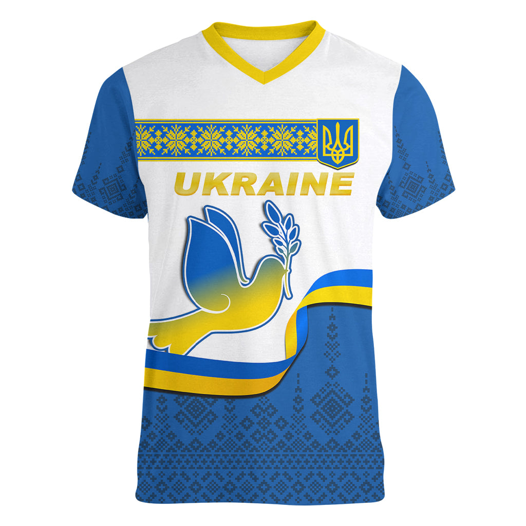 Ukraine Women V Neck T Shirt Ukrainian Map Vyshyvanka Pattern - Wonder Print Shop