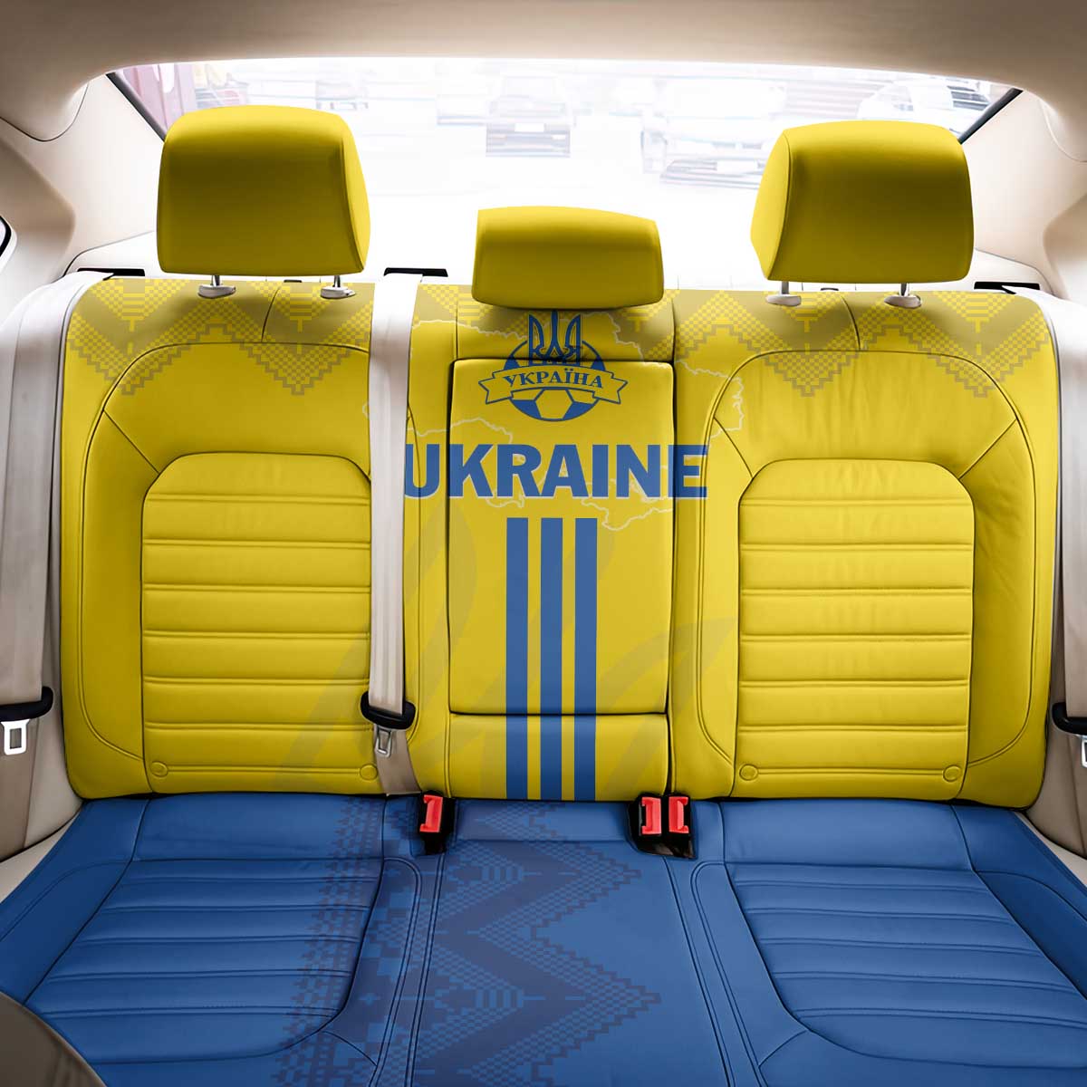 Ukraine 2024 Football Back Car Seat Cover Ukrainian Folk Pattern - Wonder Print Shop