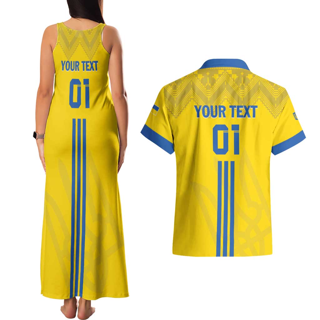 Custom Ukraine 2024 Football Couples Matching Tank Maxi Dress and Hawaiian Shirt Ukrainian Folk Pattern - Wonder Print Shop